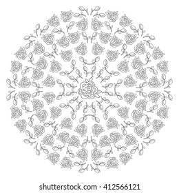 Decor floral roses mandala isolated on white background (vector illustration)
