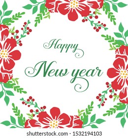 Decor for greeting card happy new year, with seamless red flower frame. Vector