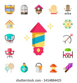 decor icon set. 17 flat decor icons.  Simple modern icons about  - bunk, fireplace, paint bucket, fireworks, desk chair, bow, terrace, bird cage, bauble, bird house, kitchen, lantern