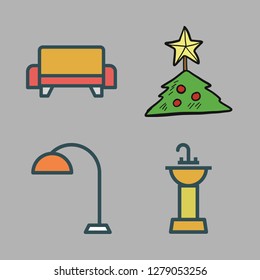 decor icon set. vector set about christmas tree, lamp, sofa and sink icons set.