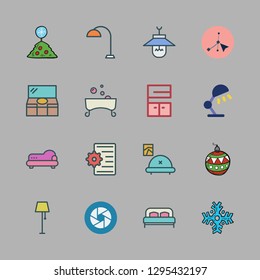 decor icon set. vector set about settings, bed, lamp and bathtub icons set.