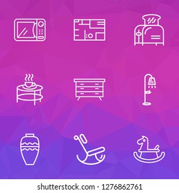 Decor icons line style set with floor lamp, coffee table, rocking chair and other blueprint elements. Isolated vector illustration decor icons.