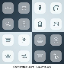 Decor icons line style set with hall tree, rocking chair, stepladder and other house
 elements. Isolated vector illustration decor icons.