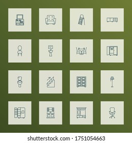 Decor icons line style set with office chair, armchair, stairs and other bidet elements. Isolated vector illustration decor icons.