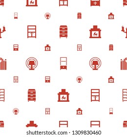 decor icons pattern seamless white background. Included editable filled nightstand, cupboard, wardrobe, table lamp, fireplace, gate, candlestick icons. decor icons for web and mobile.