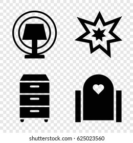Decor icons set. set of 4 decor filled icons such as nightstand, fireworks, table lamp