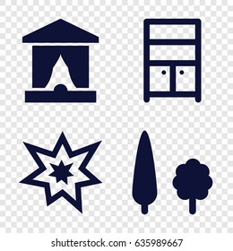 Decor icons set. set of 4 decor filled icons such as wardrobe, fireworks, tree