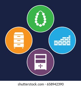 Decor icons set. set of 4 decor filled icons such as nightstand, cupboard, garland