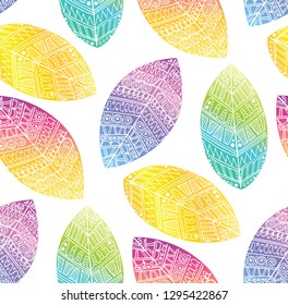 Decor leaf hand drawn doodle pattern background