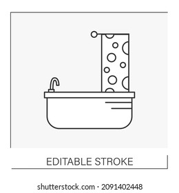  Decor line icon. Big bath inside bathroom. Shower. Design element. Furniture concept. Isolated vector illustration. Editable stroke