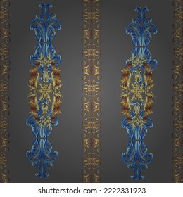 Decor on blue, brown and gray background for clothing design. Cute texture. Seamless geometric pattern. Nice background. Abstract geometric pattern.