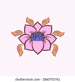 Decor with pink lotus flower for spa and cosmetician salon logo, yoga class and wedding tattoo isolated on white background