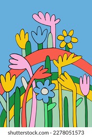 Decor printable art. Set of hand drawn flowers vector illustrations in retro style for home interior design. Contemporary art for prints, posters, cards, textile