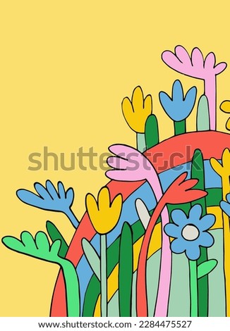 Decor printable art. Set of hand drawn flowers vector illustrations in retro style for home interior design. Contemporary art for prints, posters, cards, textile