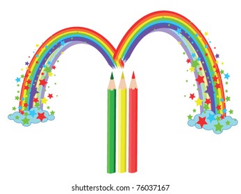Decor with rainbow and pencils,vector