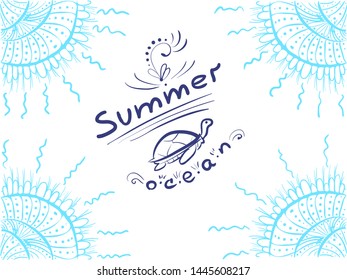 Decor shells card  Summer ocean with sign turtle