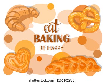 Decor for a shop or cafe with pastries, bread, baking. Bakery store, bread house, handwritten illustration with lettering. Signboard, vector