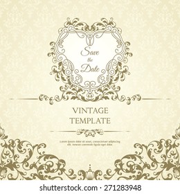 Decor template with pattern and ornate frame. Ornamental lace pattern and design elements for invitation, greeting card, certificate.