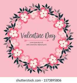 Decor text of valentine day, with various shape pattern of leaf flower frame. Vector