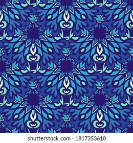 Decor tile texture print mosaic oriental pattern with blue ornament arabesque.