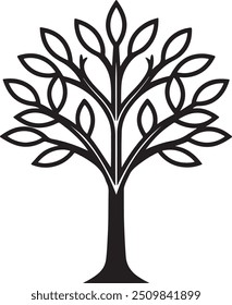 Decor Tree black silhouette illustration. Tree icon isolated on white background