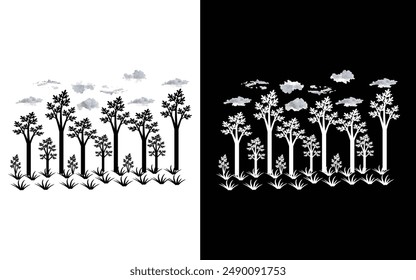 Decor Tree black, Trees silhouette on white background vector image, Simple Tree icon vector