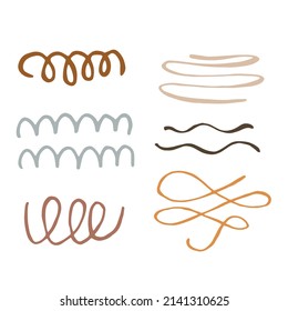 Decor vector element: curved line, curl, wave. Abstract illustration in doodle style. For packaging design, postcards, social media