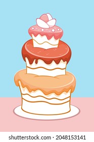 Decorar pastel de cumpleaños. Ilustración vectorial a todo color para niños y juegos.
