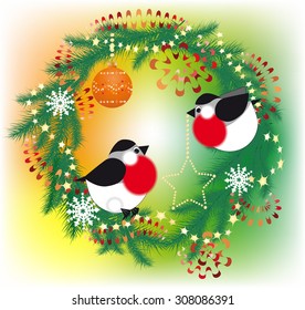 Decorate a Christmas wreath bullfinch