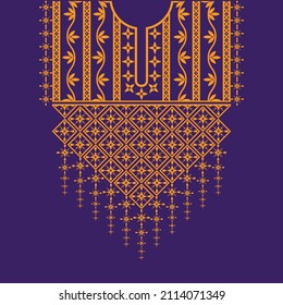 Decorate the embroidery on the clothes in the traditional style. traditional oriental ethnic geometric pattern Flower Necklace Embroidery Designs For Women Fashion The background is purple and yellow.