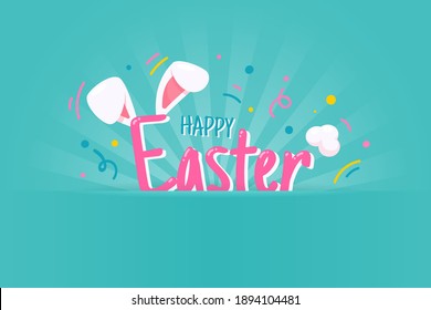 Decorate the Happy Easter letters with bunny ears and tails. For greeting cards on Easter