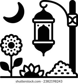 Decorate Public Spaces with Hanging Street Lights concept, sunflower and moon vector icon design, Outdoor Decor symbol, Farm and Plant sign, Mulching and Landscaping illustration