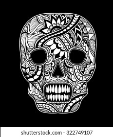 Decorate Skull painted ornament white on black for tattoo  or for decorated clothes or party of Halloween or different things