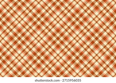 Decorate textile tartan pattern, gentle fabric plaid background. Teenager check texture vector seamless in orange and light colors palette.