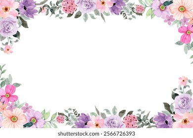 Decorate your designs with a watercolor flower frame isolated on a white background.