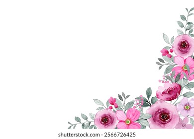 Decorate your designs with a watercolor flower frame isolated on a white background.