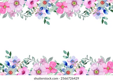 Decorate your designs with a watercolor flower frame isolated on a white background.