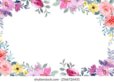 Decorate your designs with a watercolor flower frame isolated on a white background.