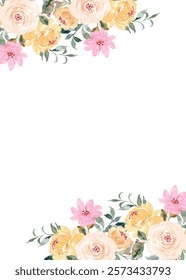 Decorate your designs with a watercolor flower frame isolated on a white background.