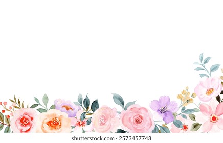 Decorate your designs with a watercolor flower frame isolated on a white background.