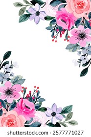 Decorate your designs with a watercolor flower frame isolated on a white background.