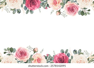 Decorate your designs with a watercolor flower frame isolated on a white background.