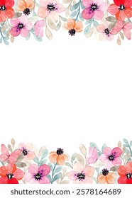 Decorate your designs with a watercolor flower frame isolated on a white background.