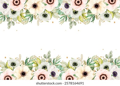 Decorate your designs with a watercolor flower frame isolated on a white background.