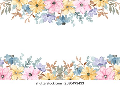 Decorate your designs with  watercolor flower frame pastel color isolated on a white background.