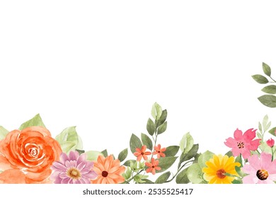 Decorate your designs with a watercolor wildflower flower wreath isolated on a white background, adding a touch of spring in an arrangement suitable 