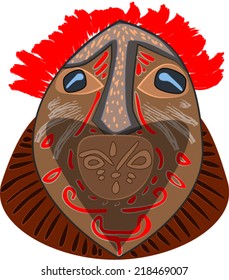 Decorated african mask with red hair