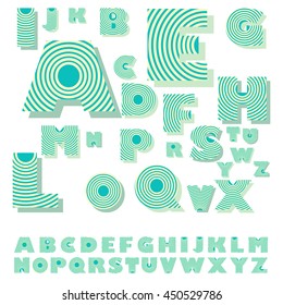 decorated alphabet with concentric circles pattern in blue shades