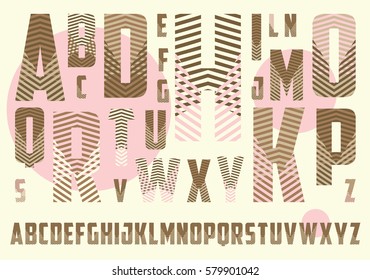 decorated alphabet with crossing stripes pattern in brown and pink shades