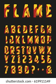 decorated alphabet with flame texture and colors